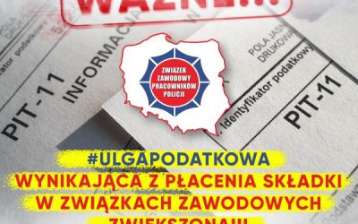 Zapisz się do Związku Zawodowego Pracowników Policji i skorzystaj z ulgi podatkowej z tytułu wpłaconych składek członkowskich