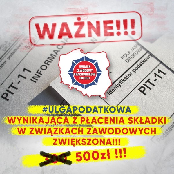 Zapisz się do Związku Zawodowego Pracowników Policji i skorzystaj z ulgi podatkowej z tytułu wpłaconych składek członkowskich