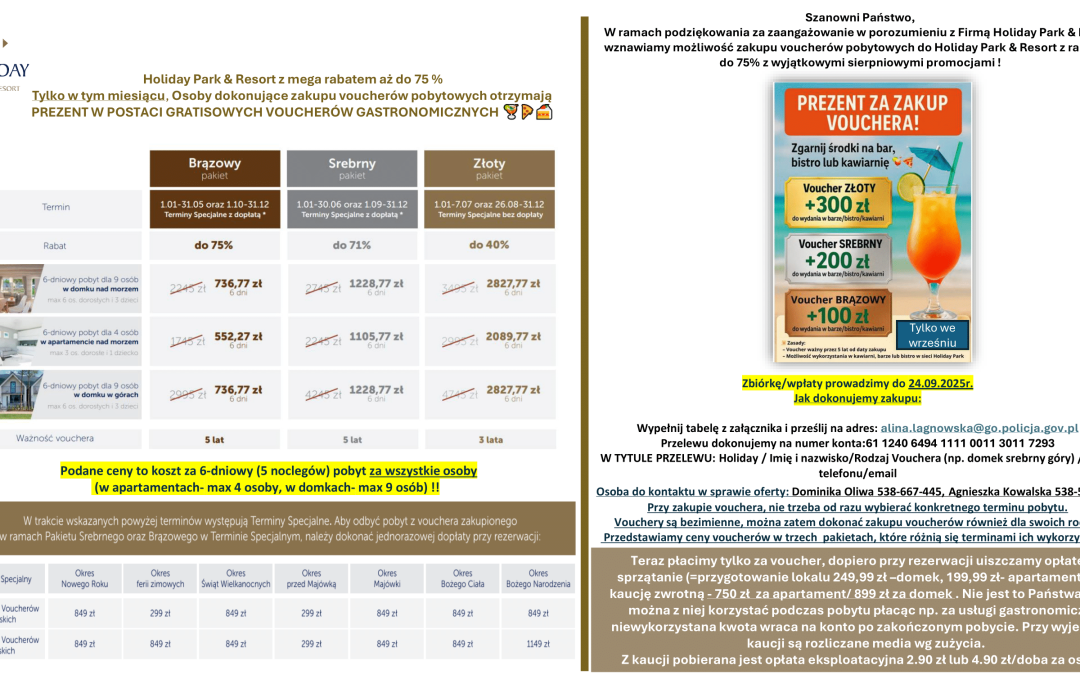 Vouchery pobytowe do Holiday Park & Resort z rabatem do 75% i dodatkowymi gratisami tylko w tym miesiącu . – OFERTA WAŻNA do 24.09.2025 r.